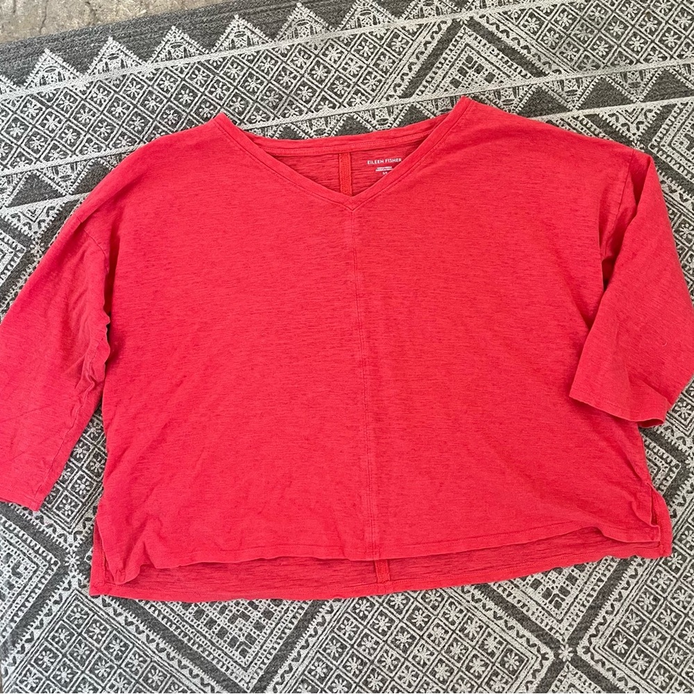 Hemp and organic cotton cropped bright coral Eileen Fisher top small
